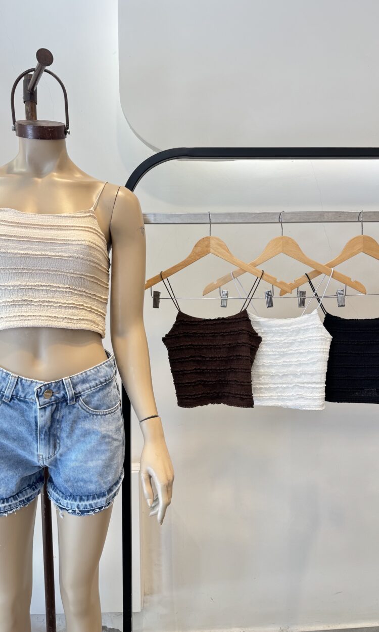 PIA - CROPTOP BAMBULA DE PUNTO CON VOLADITOS Y BRETEL COLA DE RATON
